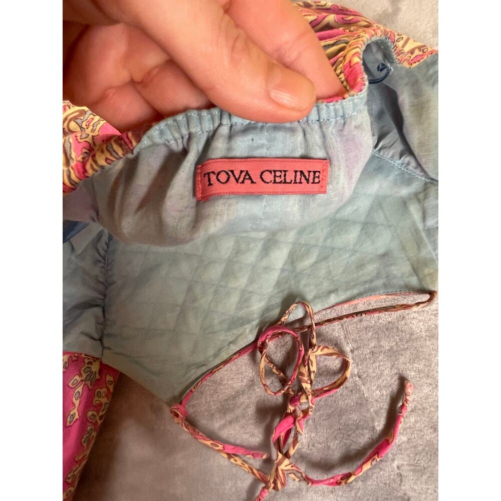 Vintage Tova Celine quilted bib‎ halter midi dress pink paisley babydoll S boho - Picture 13 of 13